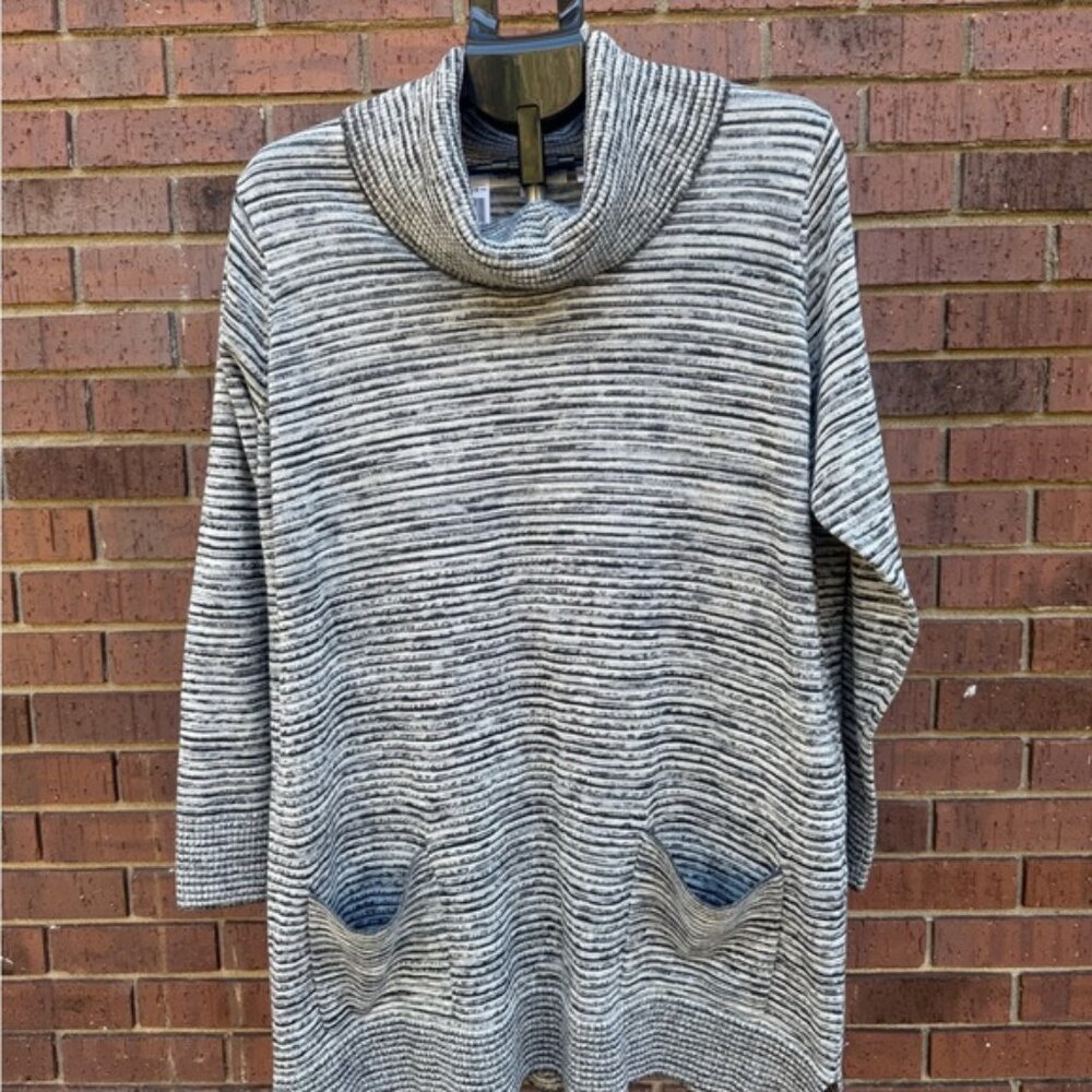 Eight Eight Eight Gray White Black Variegated Cotton Cowl Neck Sweater Size 1X